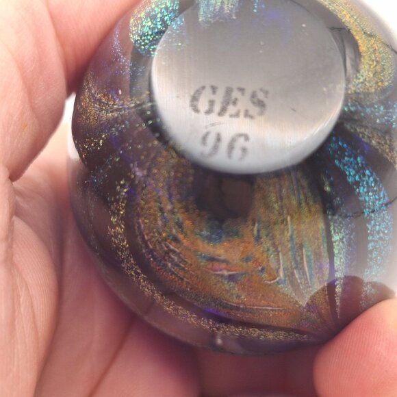 VINTAGE 1996 GLASS EYE STUDIO GLASS EGG PAPERWEIGHT METALLIC SWIRL COLORS GES96 - Picture 7 of 11